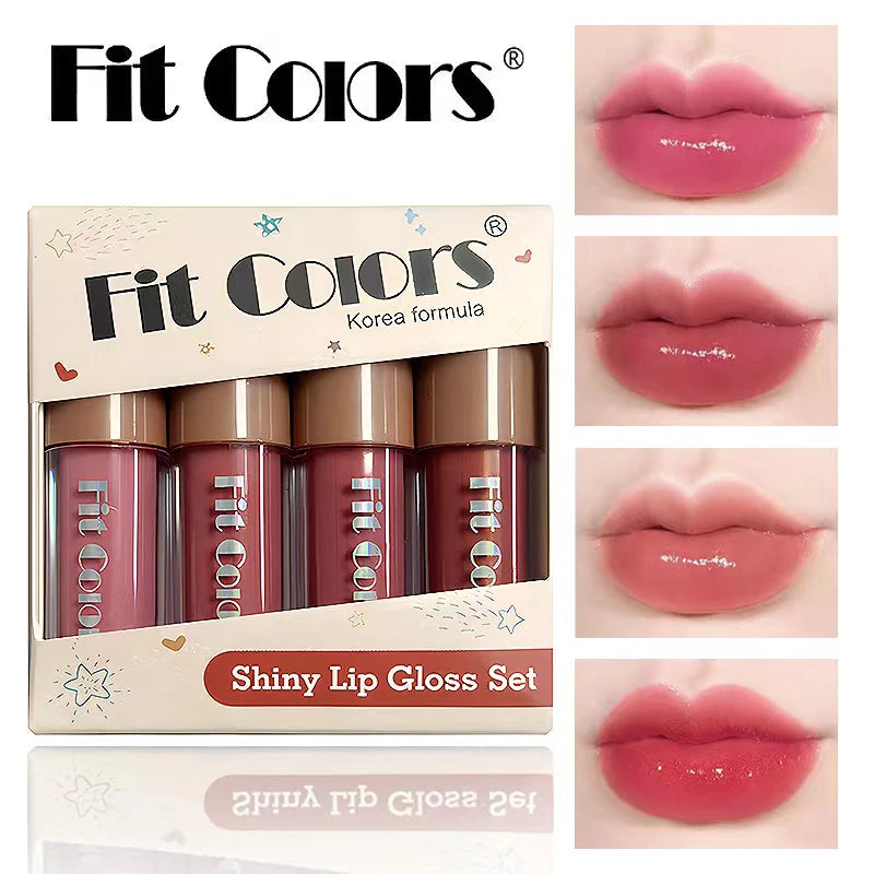 Set de brillo labial LuxuryGlow Fit Colors Velvet: 4 piezas de brillo labial duradero y resistente a las manchas con acabado diamante.