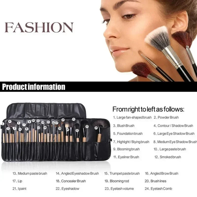 مجموعة فرش مكياج احترافية من LuxuryGlow، مكونة من ٢٤ قطعة - مصنوعة من شعر صناعي ناعم، للوجه والعين بالكامل