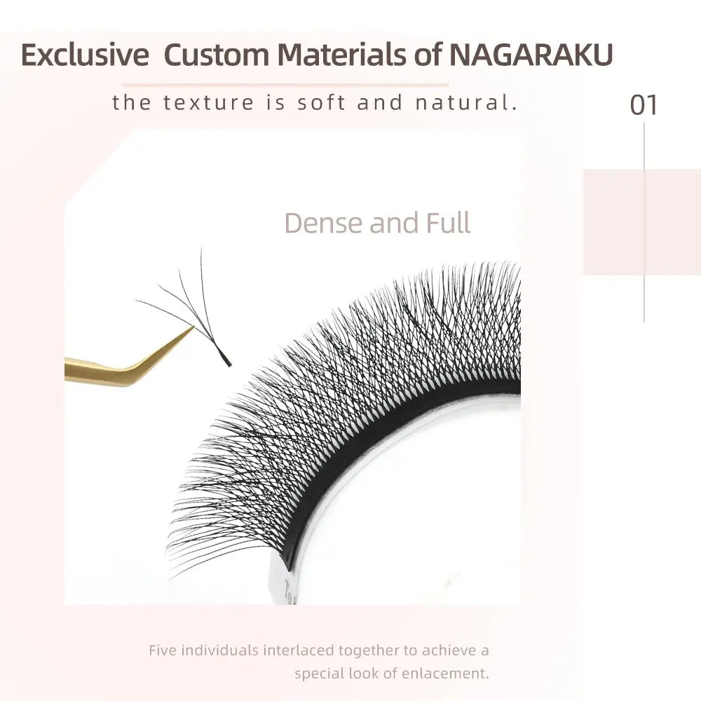 رموش NAGARAKU الجاهزة على شكل حرف W ثلاثية الأبعاد إلى سداسية الأبعاد - مظهر ناعم وكثيف وطبيعي