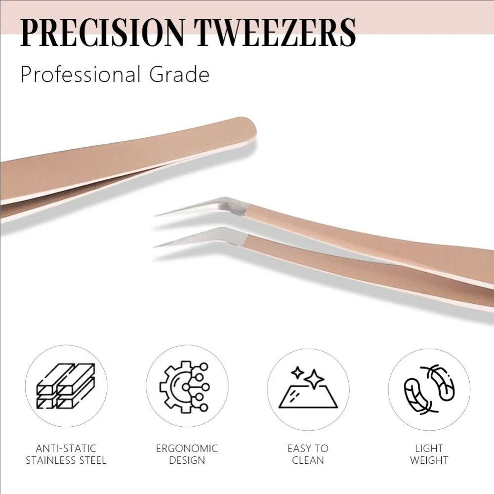 LuxuryGlow MJ Stainless Steel Eyelash Extension Tweezers – Precision 3D Lash Tool