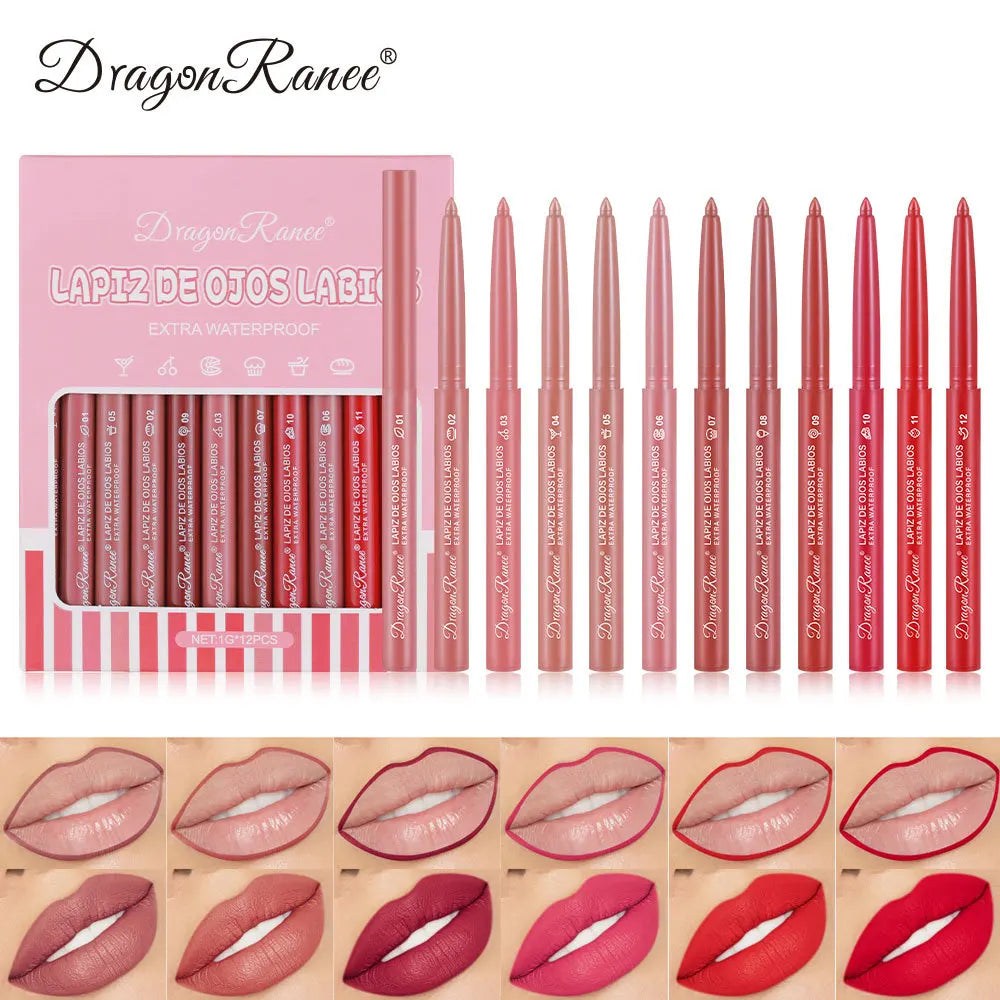 Delineador de labios mate Dragon Ranee de 12 colores: resistente al agua, a las manchas y de larga duración.