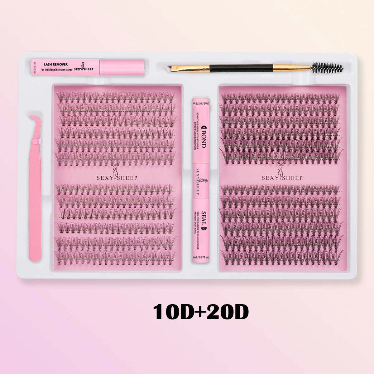 SEXYSHEEP DIY Eyelash Extension Kit with Glue, Remover, Lash Brush & Tweezers – Natural Cluster Lashes for Salon-Style Look at Home