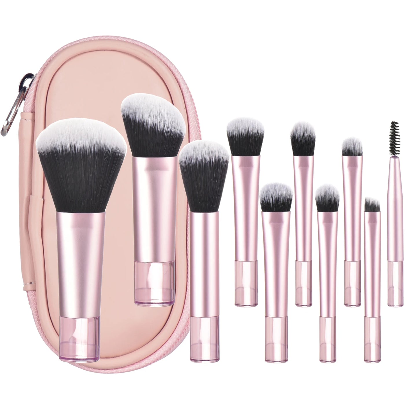 مجموعة فرش مكياج صغيرة من LuxuryGlow، 10 ألوان، مجموعة سفر محمولة مع إسفنجة وأدوات