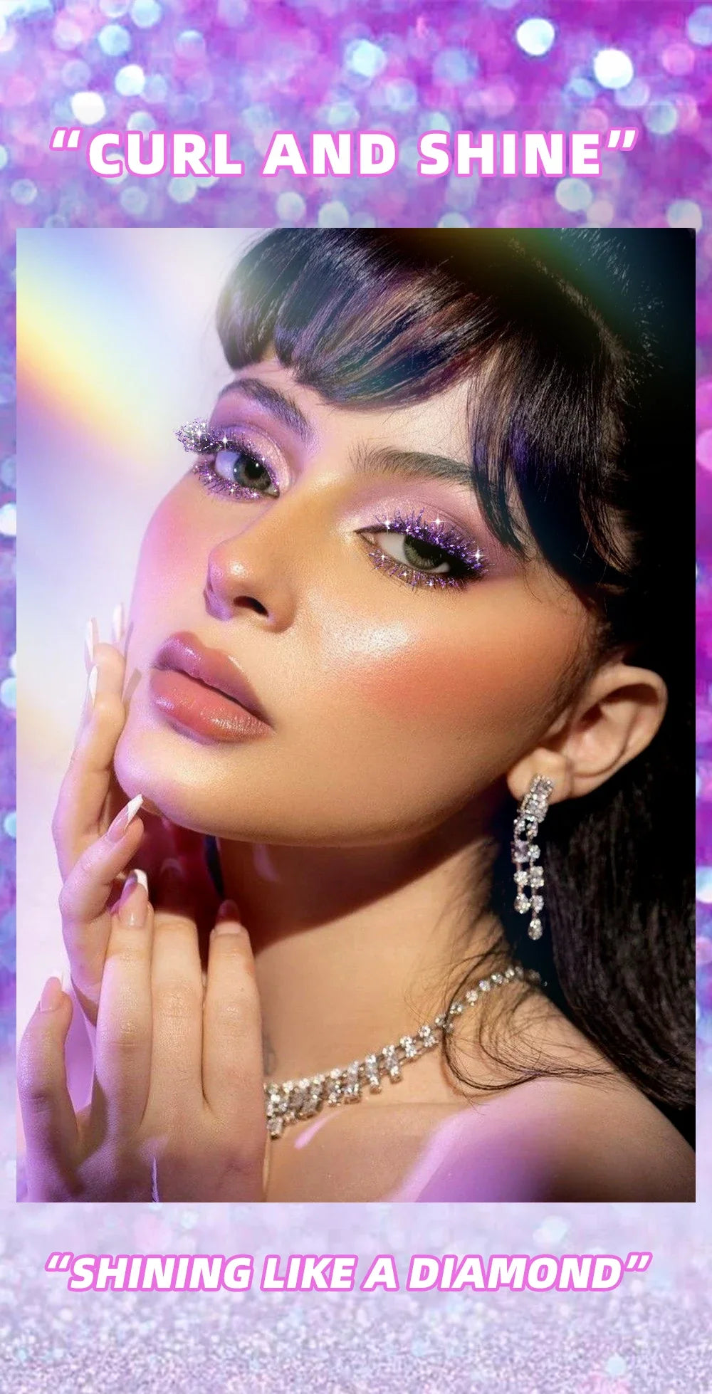 LuxuryGlow Diamond Purple Glitter Mascara – Curling, Volumizing & Sweatproof Shine