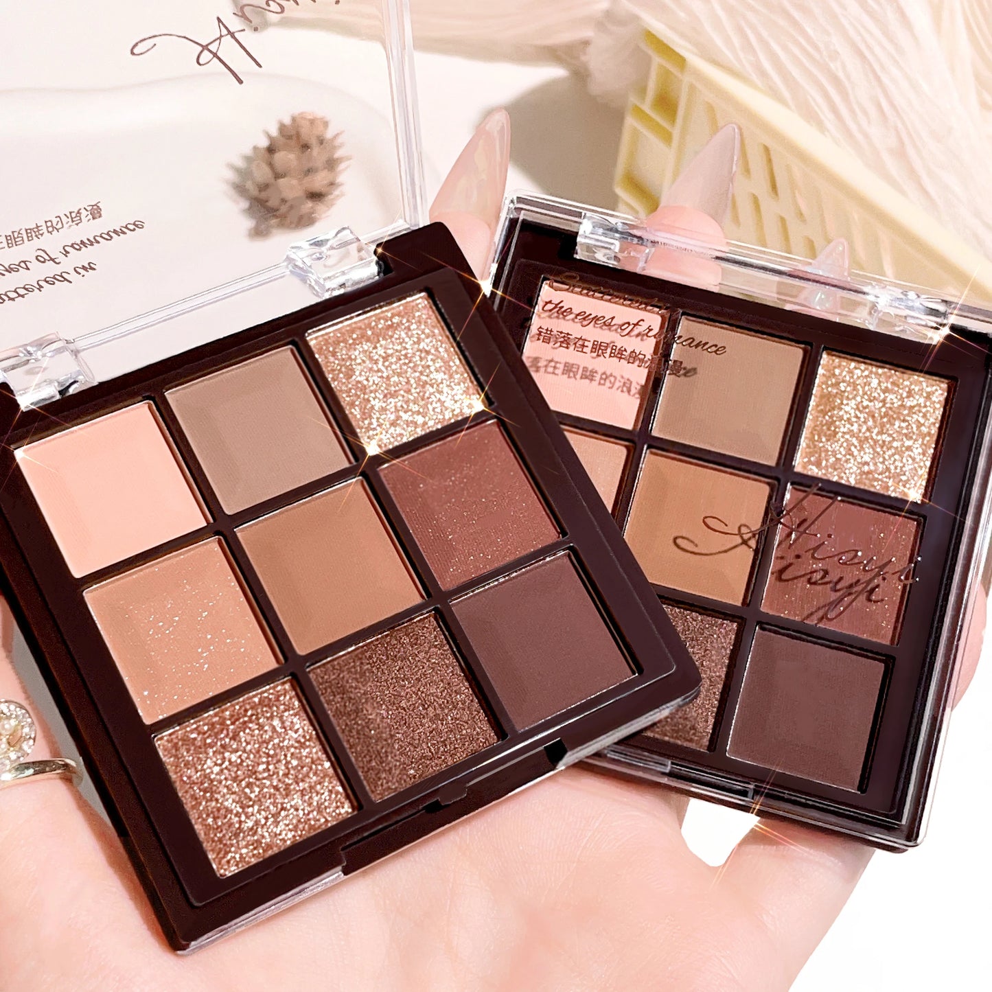 Paleta de sombras de ojos HISYI Chocolate de 9 colores: tonos tierra mate, brillantes y con brillo