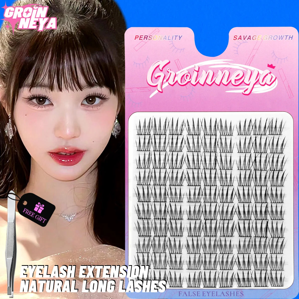 GROINNEYA Cluster Lashes – Natural Volume DIY Eyelash Extensions Mixed Tray