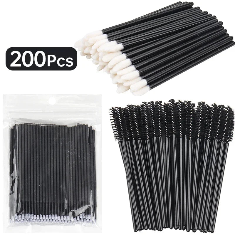 RUZOFO 200pcs Disposable Lash Brushes & Applicators Kit – Spoolies, Lip Wands, Micro Swabs