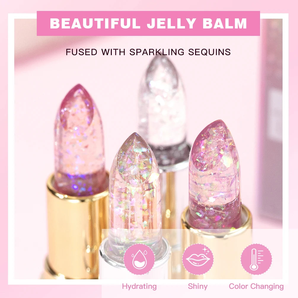 Lápiz labial con brillo que cambia de color QIBEST: bálsamo labial hidratante de gelatina cristalina con brillo y efecto voluminizador.