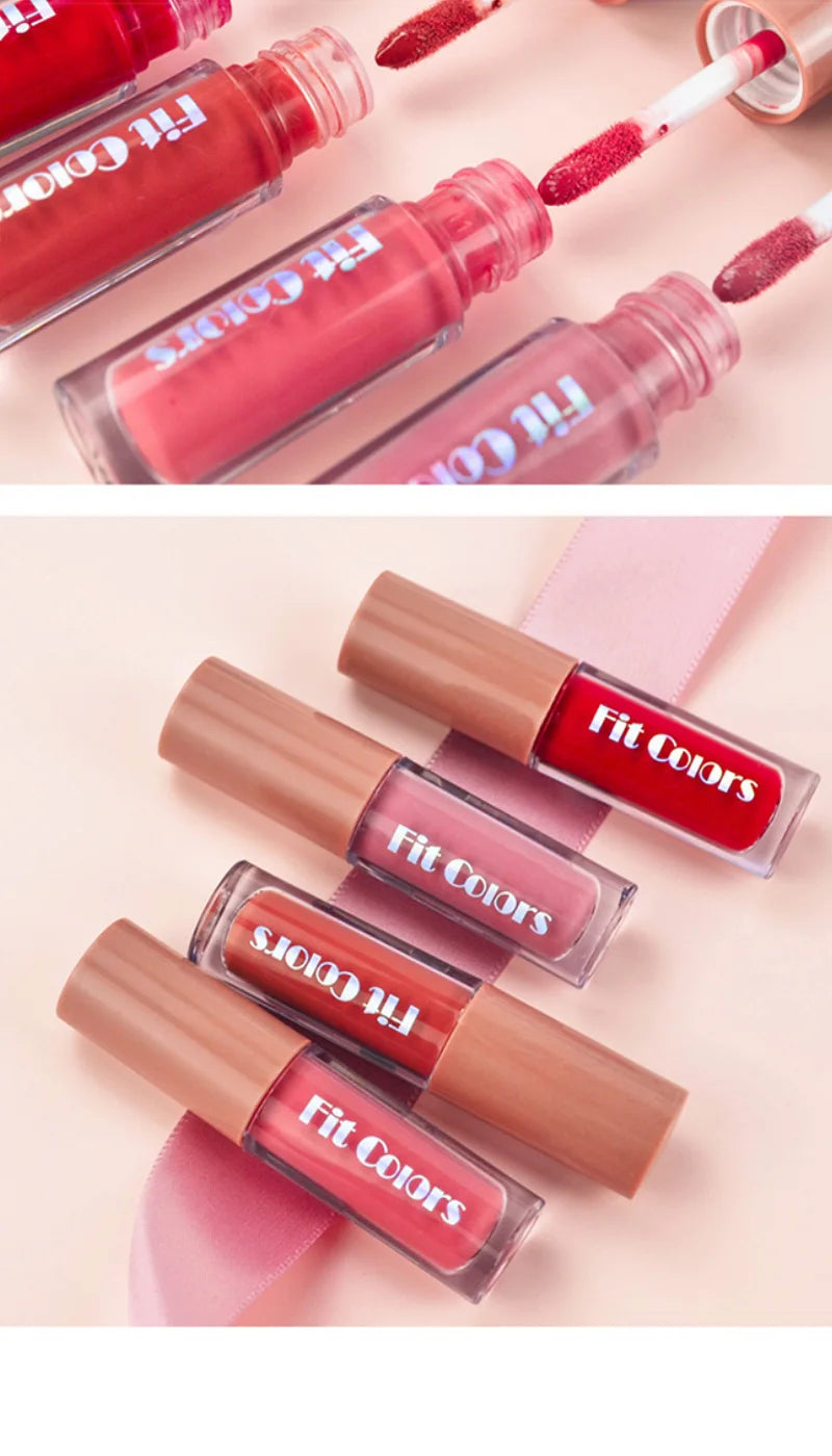 Set de brillo labial LuxuryGlow Fit Colors Velvet: 4 piezas de brillo labial duradero y resistente a las manchas con acabado diamante.