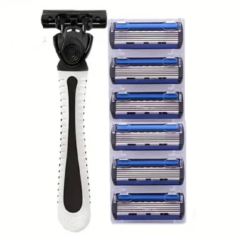 LuxuryGlow 6-Blade Manual Men’s Razor | Precision Shaving with Easy Blade Replacement