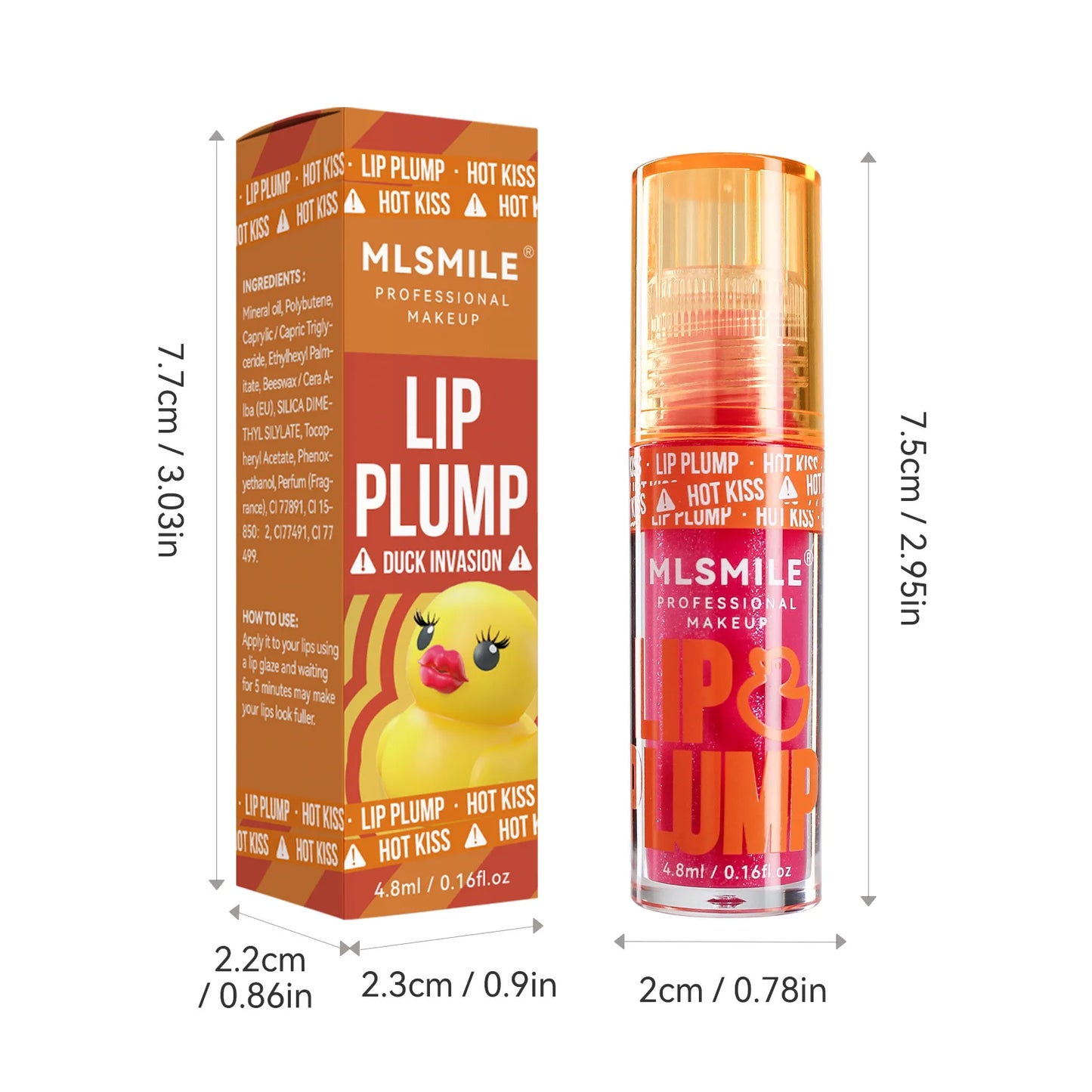 MLSMILE Aceite hidratante para labios con efecto voluminizador de pato: brillo hidratante de larga duración