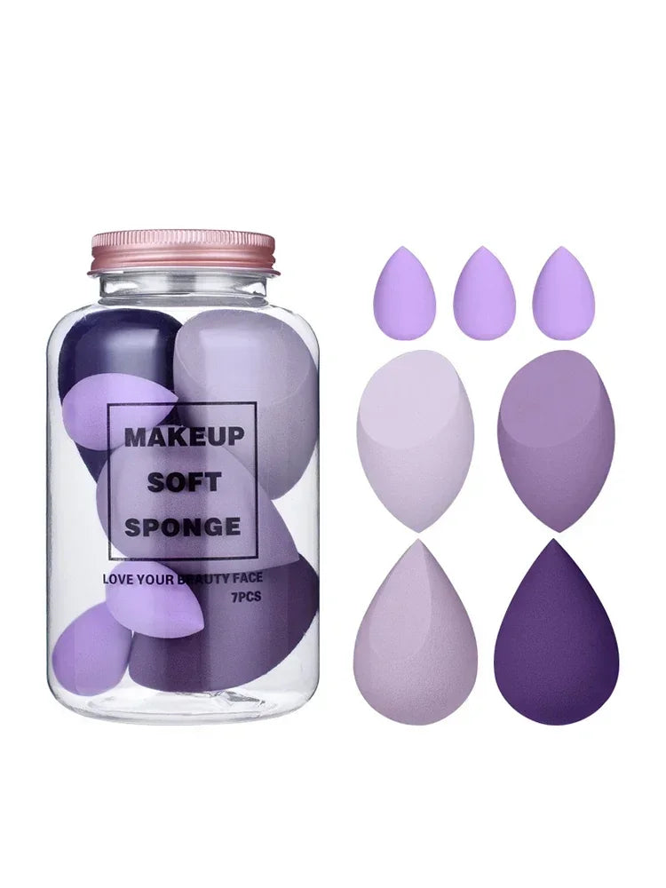 Juego de 7 esponjas de maquillaje con degradado LuxuryGlow con caja de cartón para guardar huevos: suaves y reutilizables.