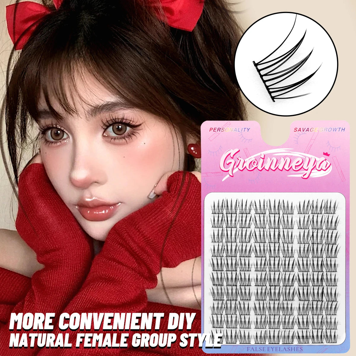 GROINNEYA Cluster Lashes – Natural Volume DIY Eyelash Extensions Mixed Tray