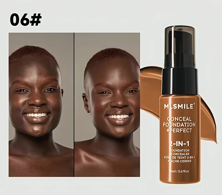 Base de maquillaje líquida y corrector 2 en 1 MLSMILE: cobertura total, resistente al agua, hidratante