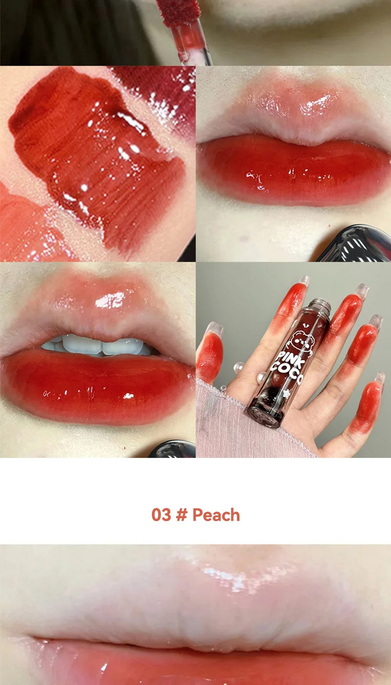 PINKCOCO Mirror Lip Glaze: brillo nude de larga duración con brillo iluminador