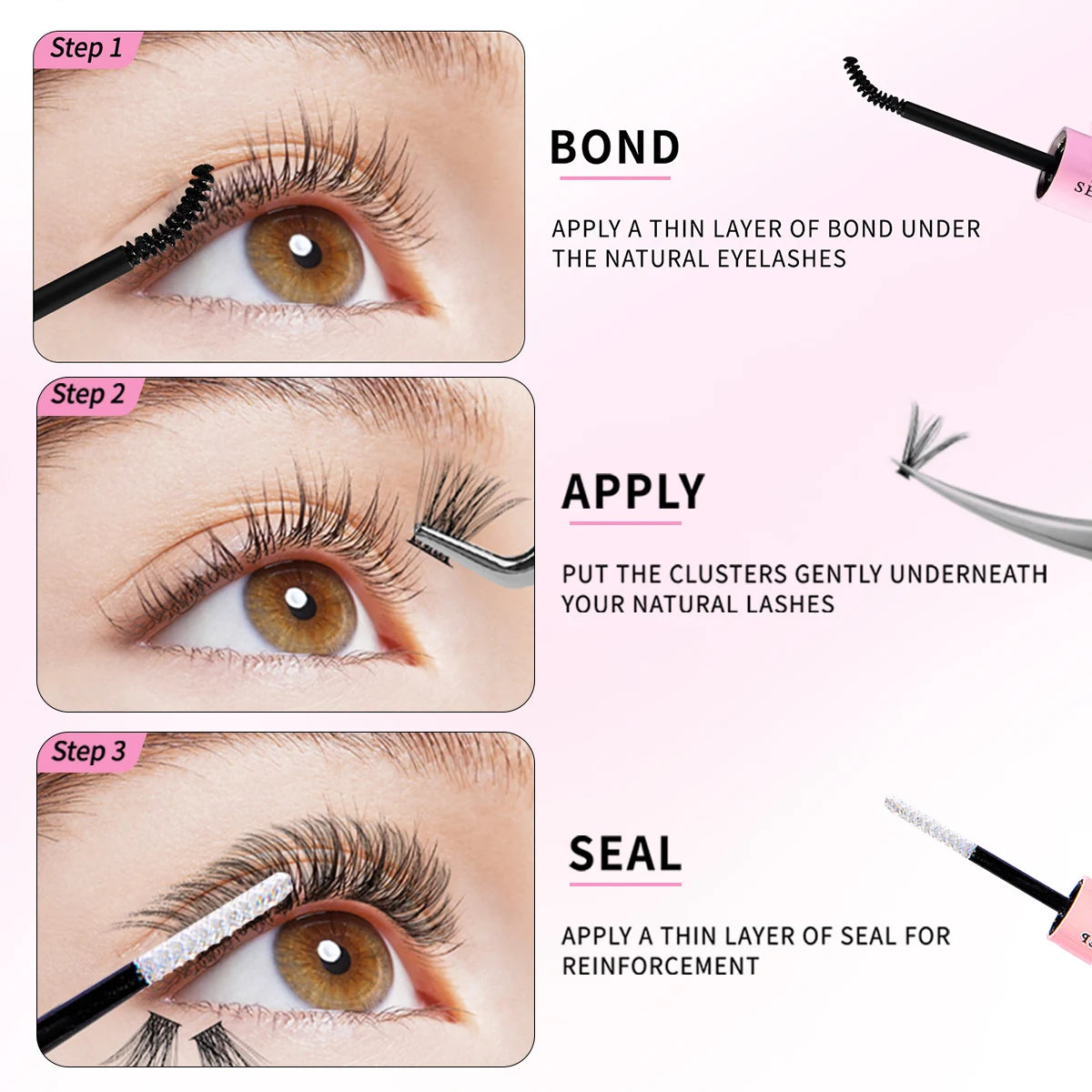 SEXYSHEEP DIY Eyelash Extension Kit with Glue, Remover, Lash Brush & Tweezers – Natural Cluster Lashes for Salon-Style Look at Home