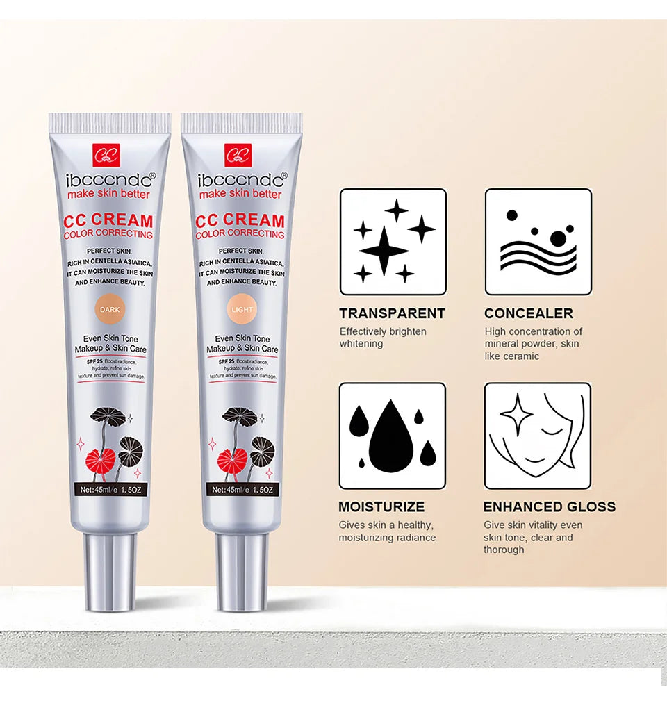Crema CC correctora de color ibcccndc – Base de maquillaje reparadora y blanqueadora Centella de 45 ml