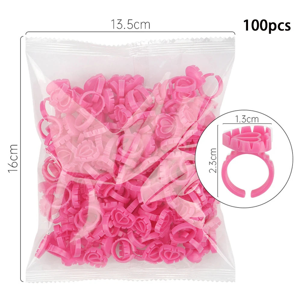 SMHZP 100Pcs Disposable Blooming Eyelash Glue Rings – Flower Cup Design for Lash Extension & Tattoo Pigment