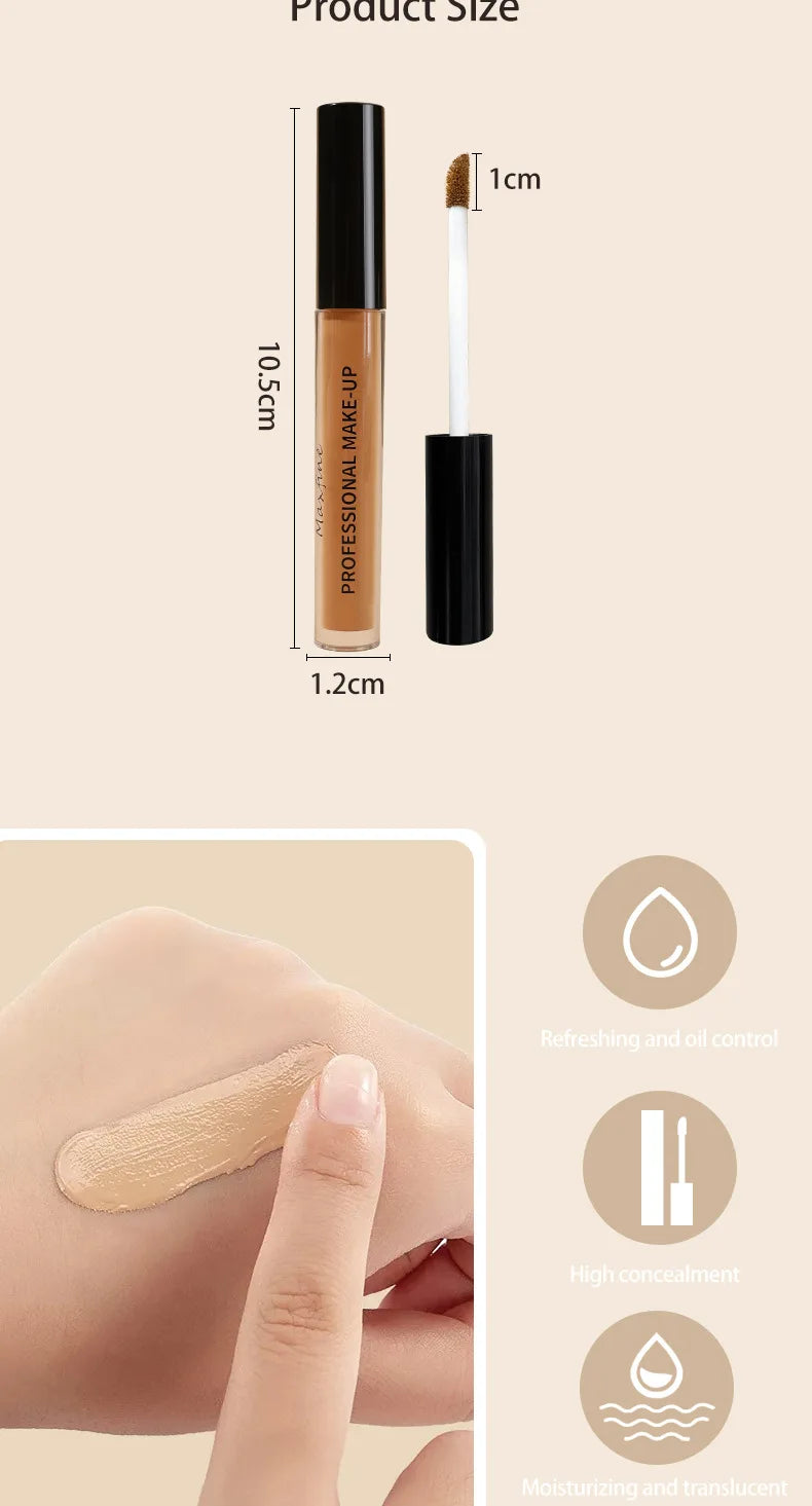 Corrector líquido MAXFINE: mate, cobertura total, resistente al agua y de larga duración.