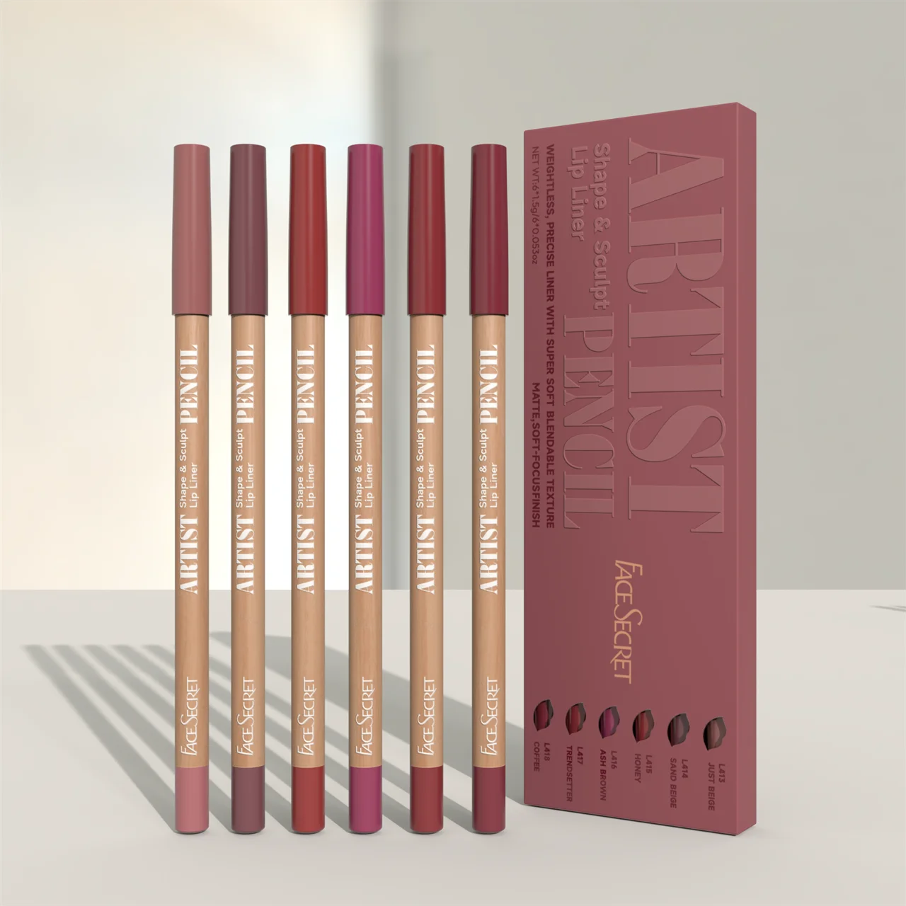 Lápiz delineador de labios LuxuryGlow Face Secret Sculpt: set de delineador de labios mate, duradero y resistente al agua