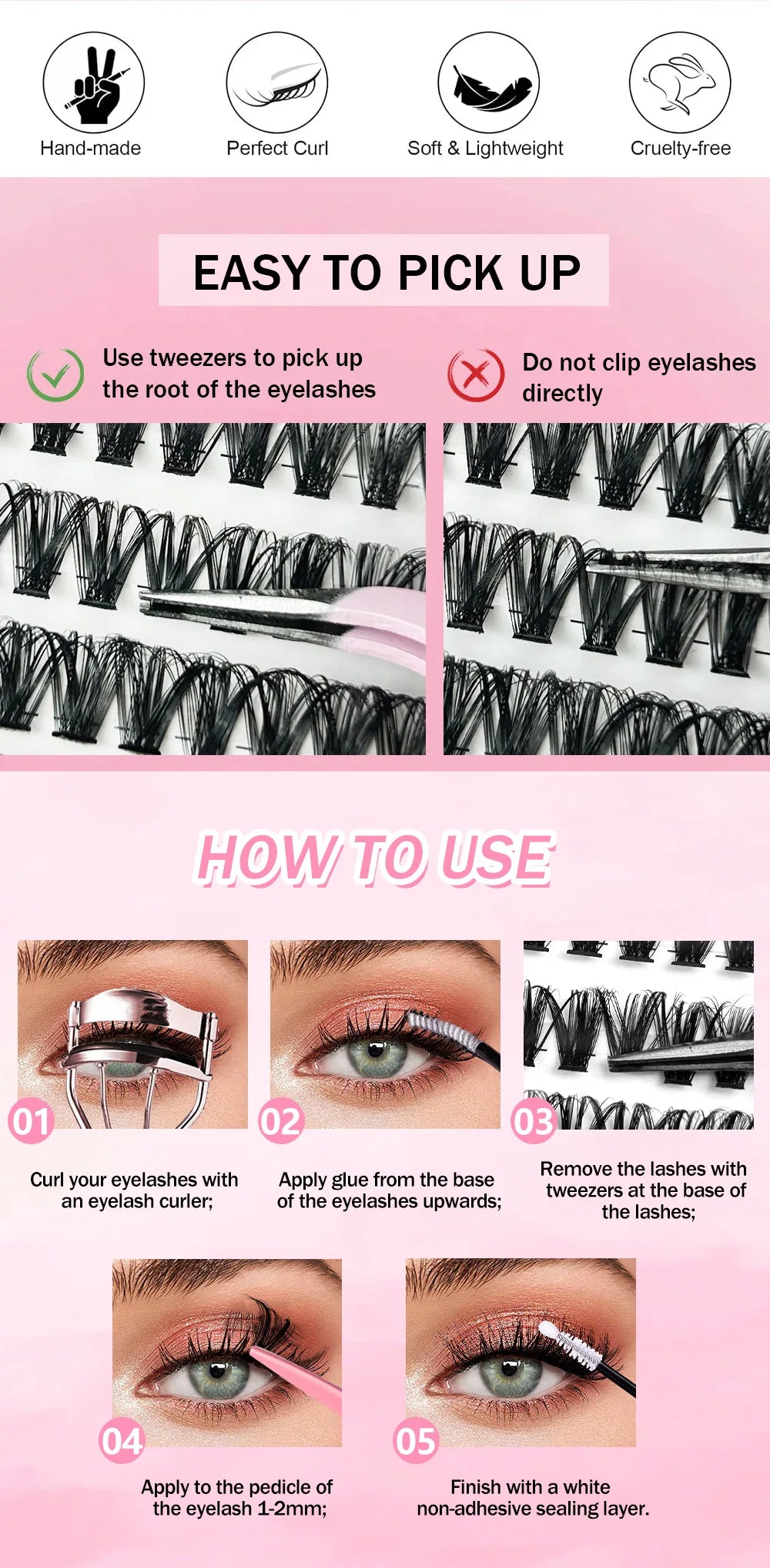 مجموعة رموش MIAOJIE D Curl من 640 قطعة - رموش صناعية فردية بطول 9-16 مم