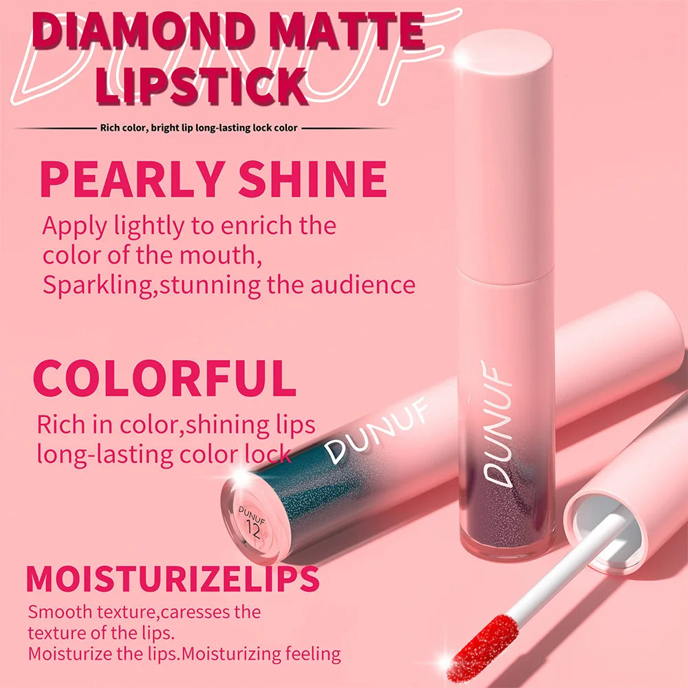 DUNUF Waterproof Pearlescent Lipstick – Long-Lasting Shimmer Lip Gloss for Daily & Stage Makeup