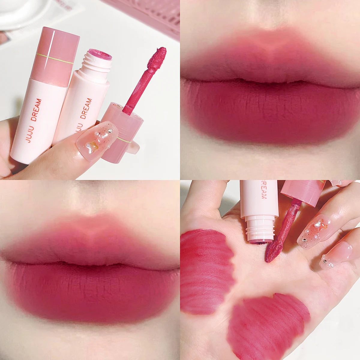 JUJU DREAM 6-Color Matte Lip Glaze Set – Long-Lasting, Velvet Non-Stick, Nude Finish