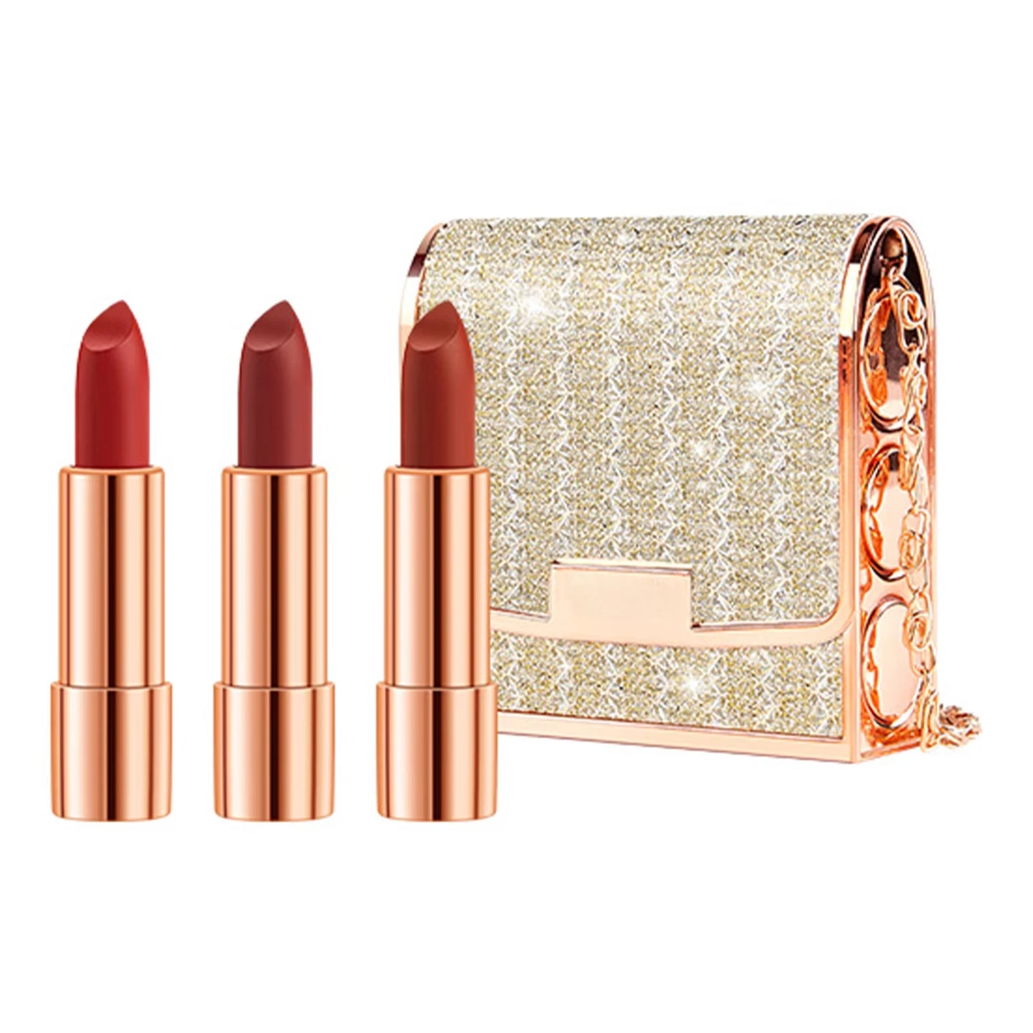 LUXURYTO - Juego de 3 labiales mate con bolsa plateada - Duraderos y resistentes al agua