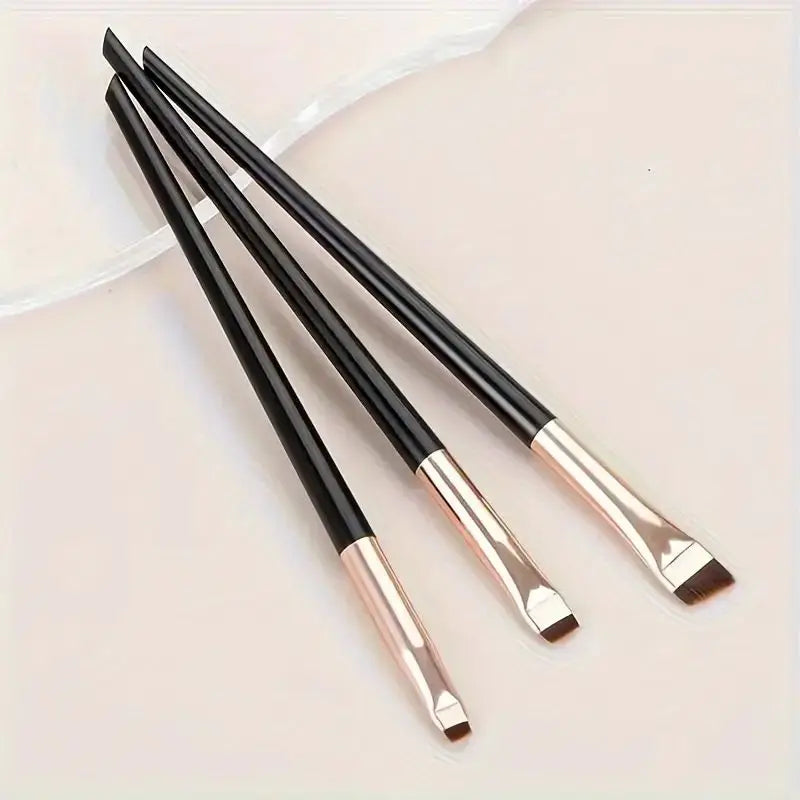 LuxuryGlow 3-Piece Eyeliner & Eyebrow Brush Set – Ultra-Fine & Flat Precision Tools