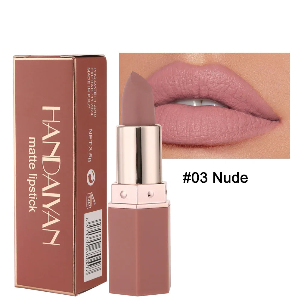 Handaiyan 6-Color Matte Velvet Lipstick Set – Waterproof, Long-Lasting Nude & Red Shades