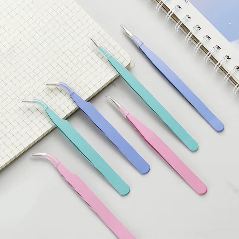 LuxuryGlow Macaron Color Eyelash Tweezers – Stainless Steel Precision Tool for Nail Art, Stickers & DIY Crafts