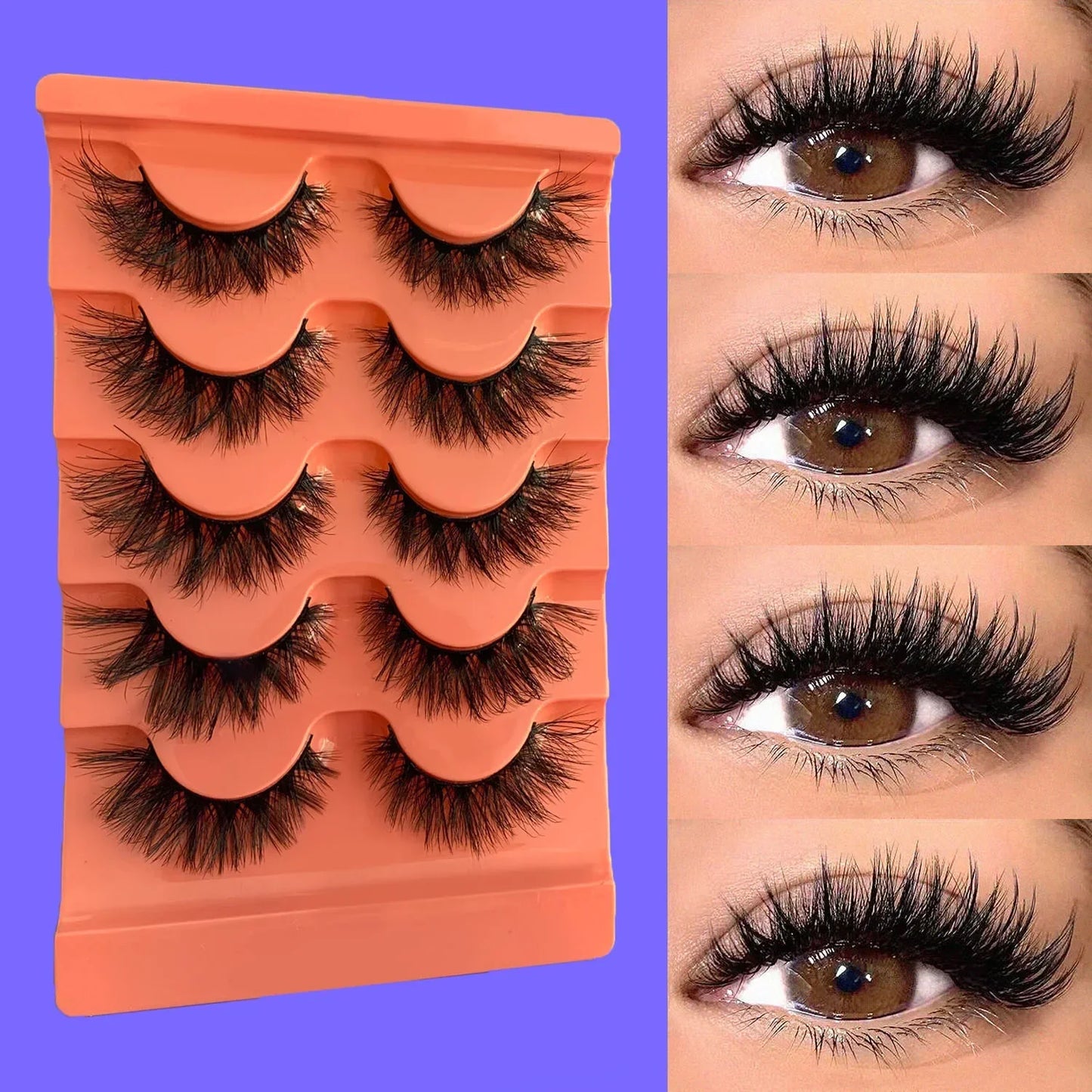 JUJU Dream - 5 pares de pestañas postizas de visón sintético esponjosas: pestañas postizas de ojo de gato naturales, espectaculares y reutilizables