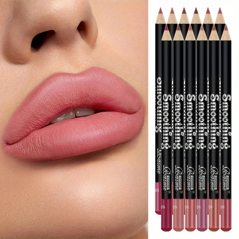 LuxuryGlow 12-Color Matte Lip Liner Set – Long-Lasting Lipstick Pencils (12pcs)