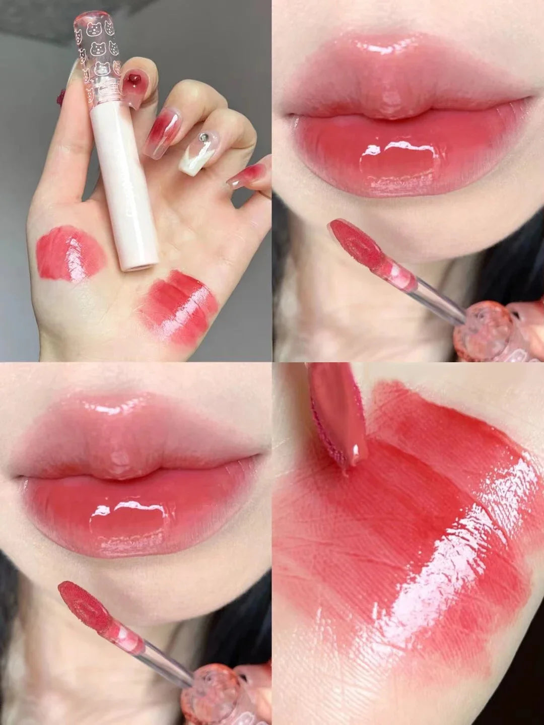 Brillo de labios con efecto espejo en rosa cereza LuxuryGlow: aceite labial hidratante con brillo de cristal
