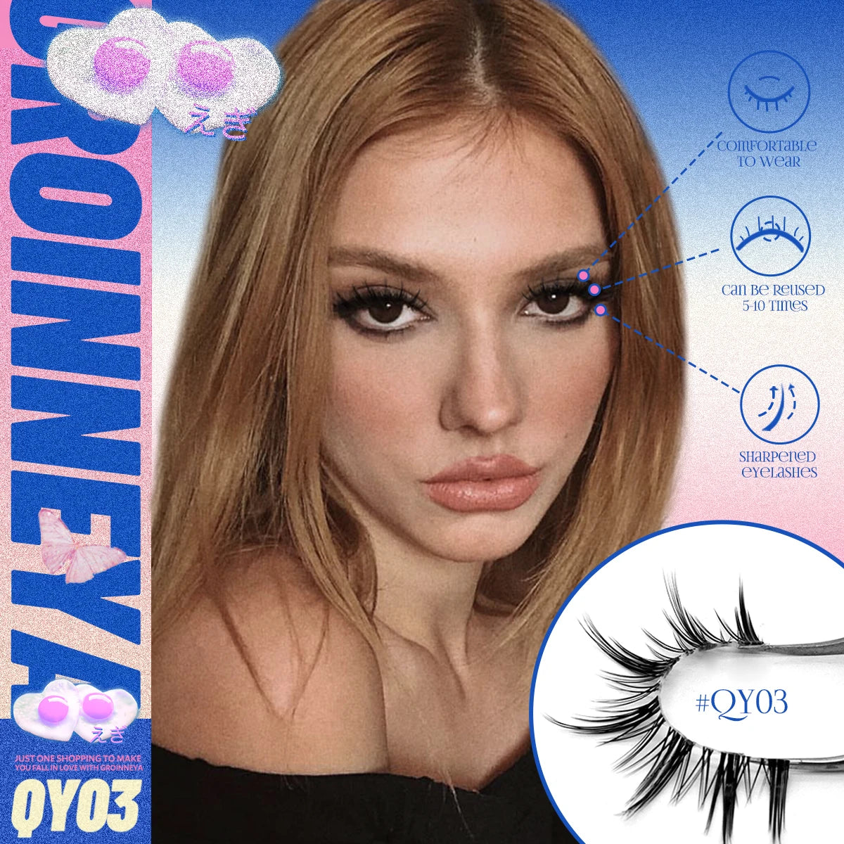 GROINNEYA Cat Eye Wispy Lashes – 5/6 Pairs Clear Band Natural 6D Eyelash Extensions