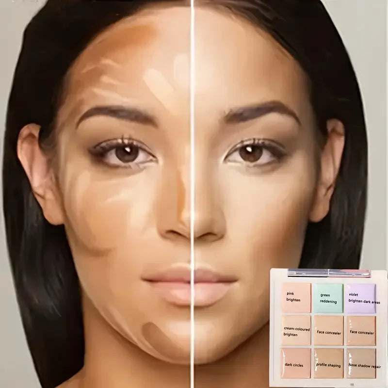 LuxuryGlow 9-Color Waterproof Concealer Palette – Full Coverage for Spots, Dark Circles & Color Correction