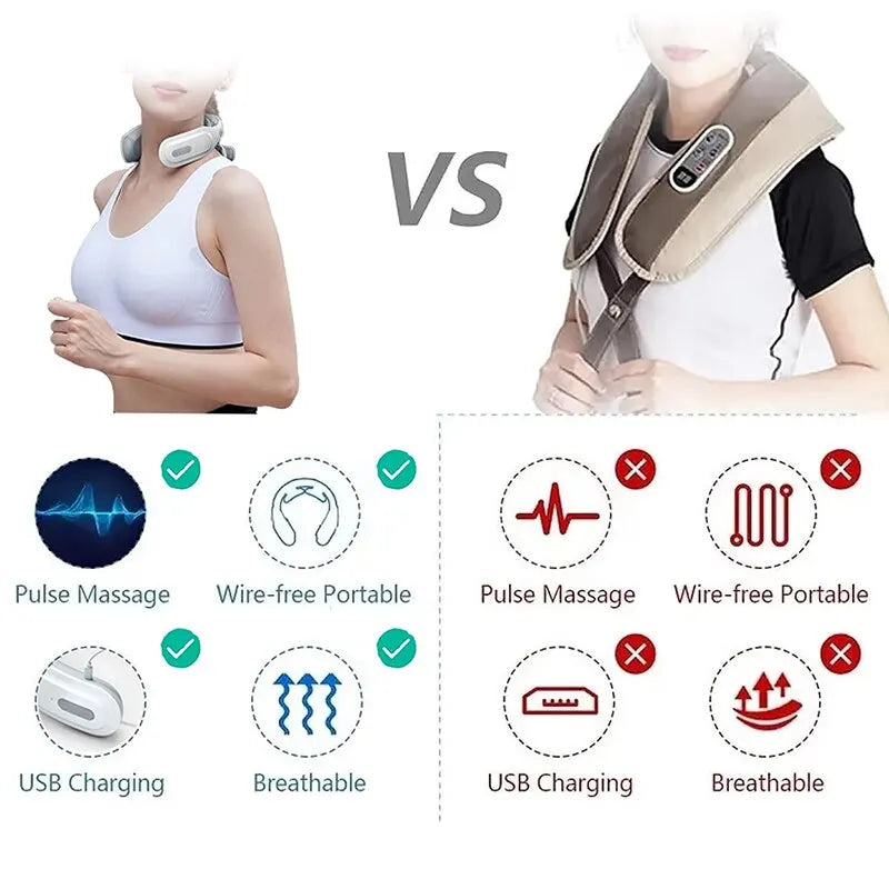 Máquina de masaje cervical LuxuryGlow con 4 unidades de calefacción, protección para cabeza y cuello, respiración, vibración ligera y compresas calientes para la columna cervical.