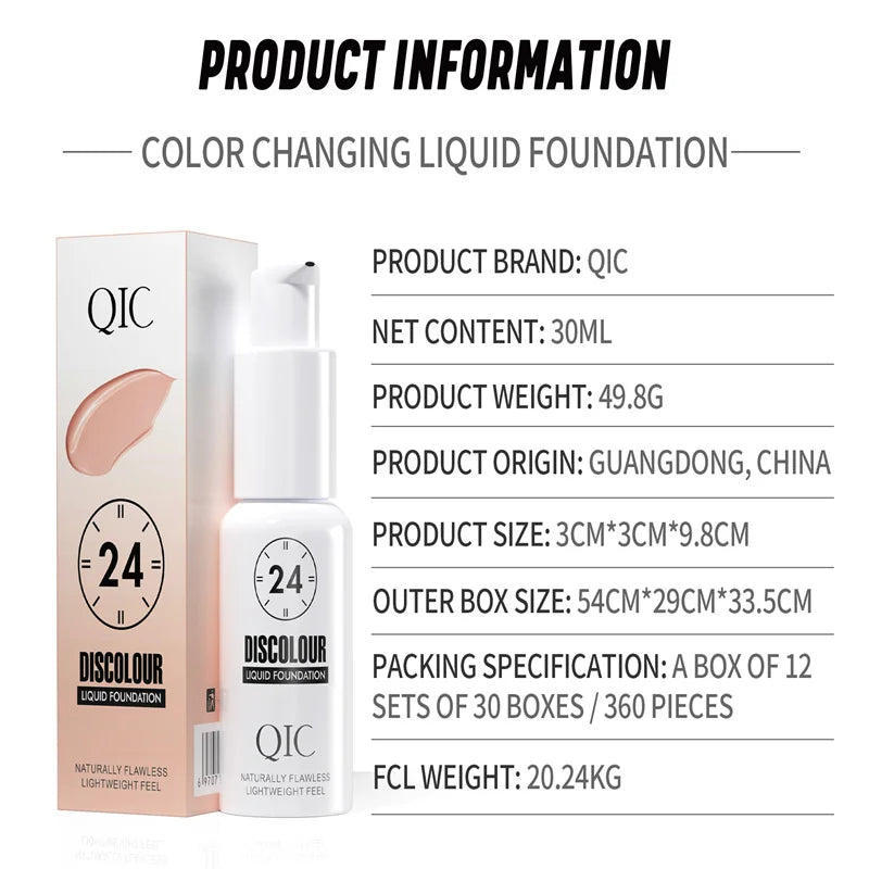 QIC Magic Color Changing Foundation – Long-Lasting, Hydrating, Matte Finish