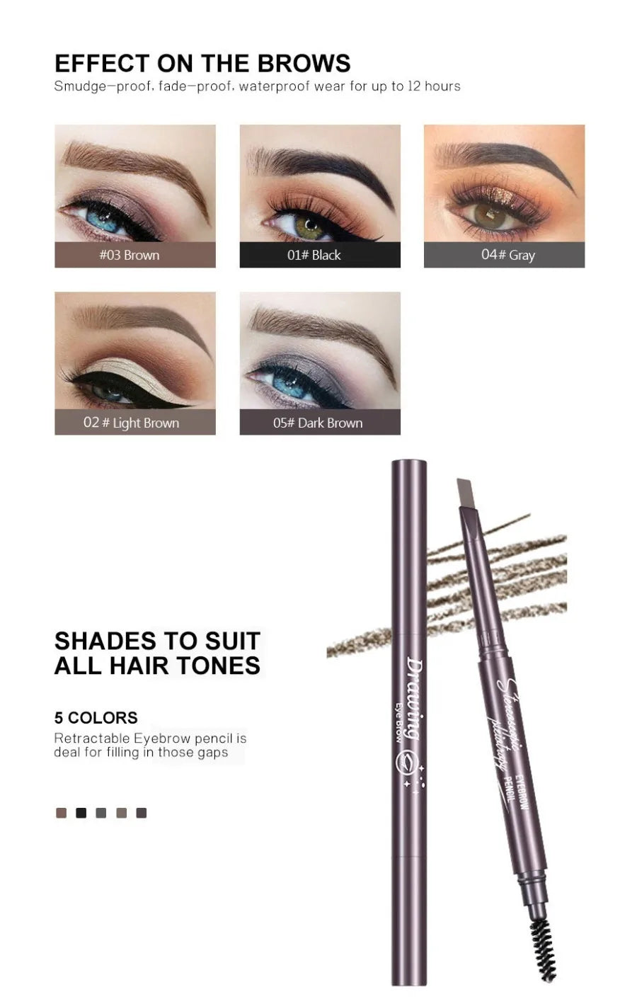SAKSRAAR Natural Brown Waterproof Eyebrow Pencil – Ultra-Fine, Smudge-Proof, Long-Lasting