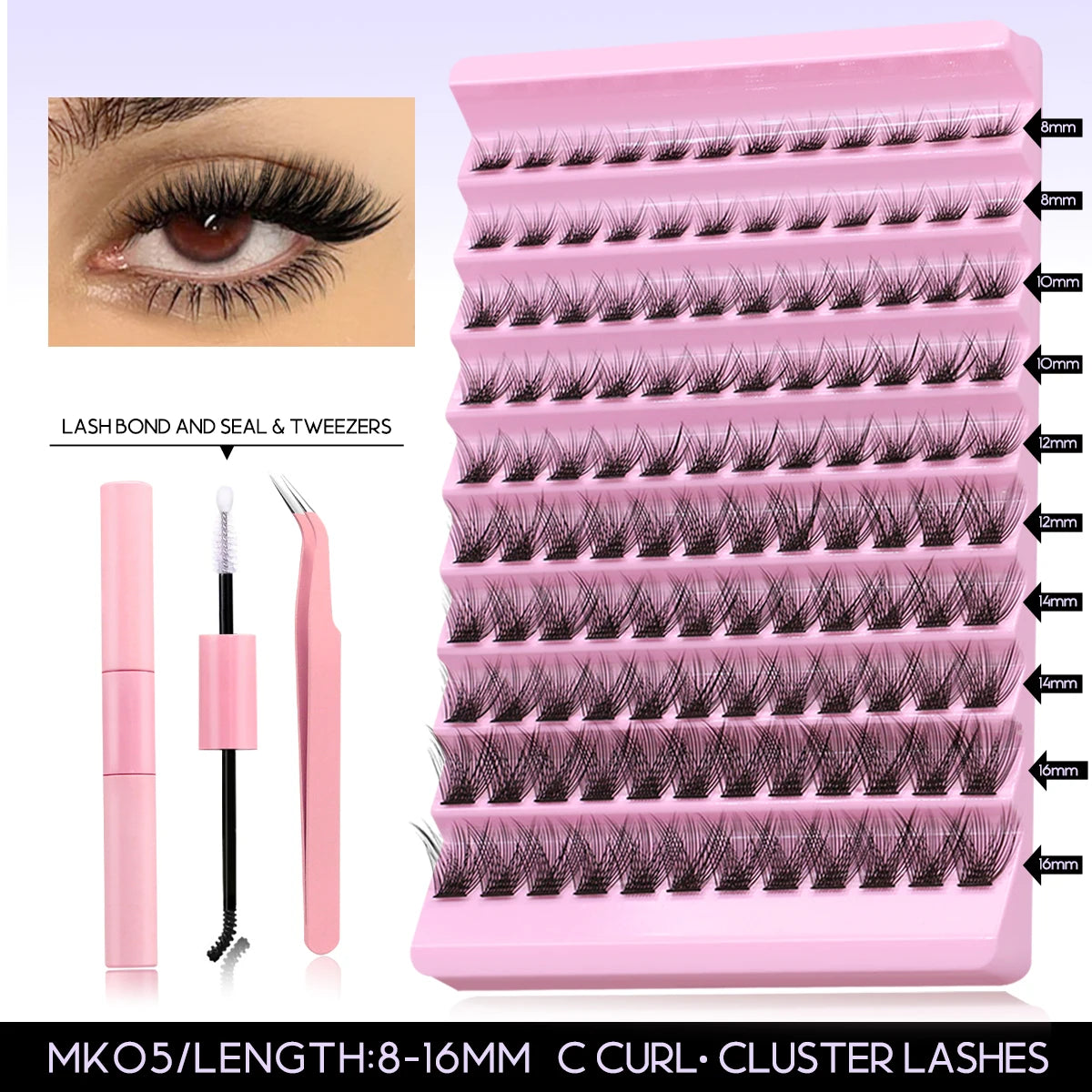 GROINNEYA DIY Lash Extension Kit – Individual Cluster Lashes with Glue & Remover (Natural Look)