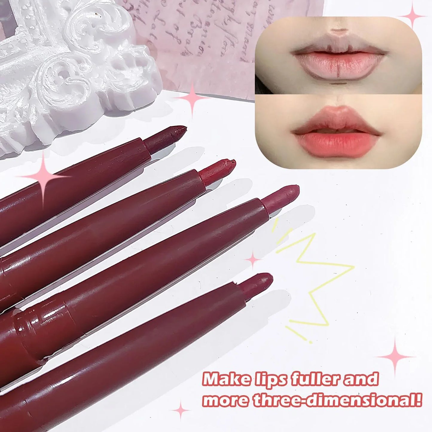 JUJU DREAM 6-Color Matte Lip Liner & Lipstick Pencil Set – 2-in-1 Waterproof, Long-Lasting, Smudge-Proof