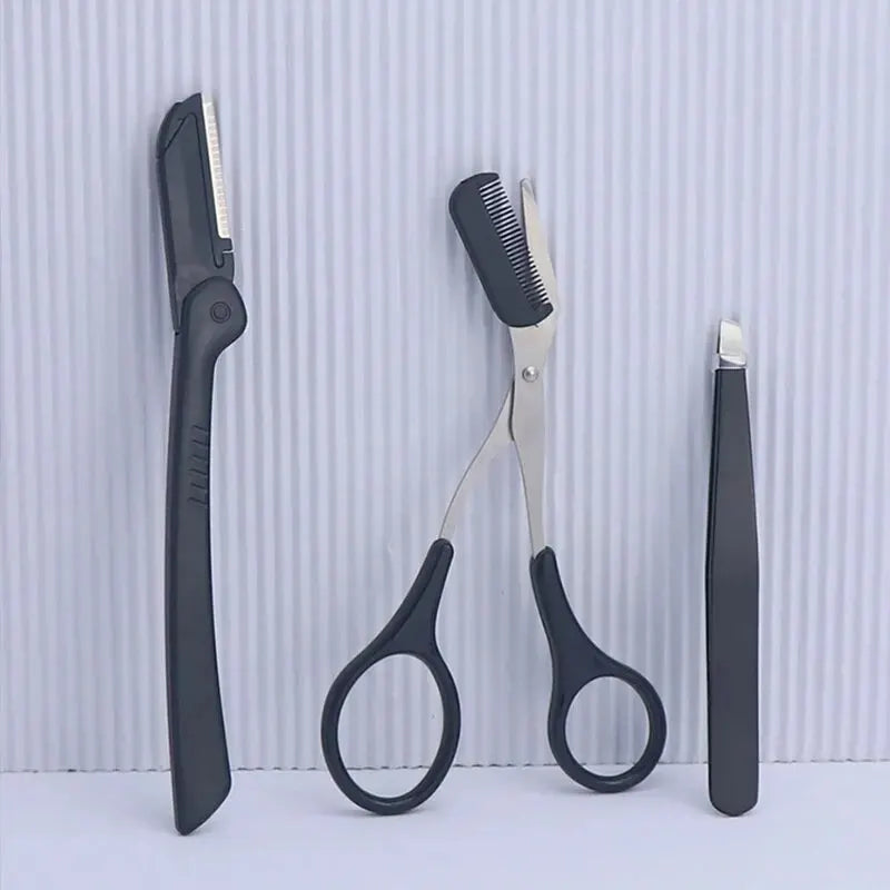 LuxuryGlow 3PCS Stainless Steel Eyebrow Grooming Set – Tweezer, Scissors & Comb Kit