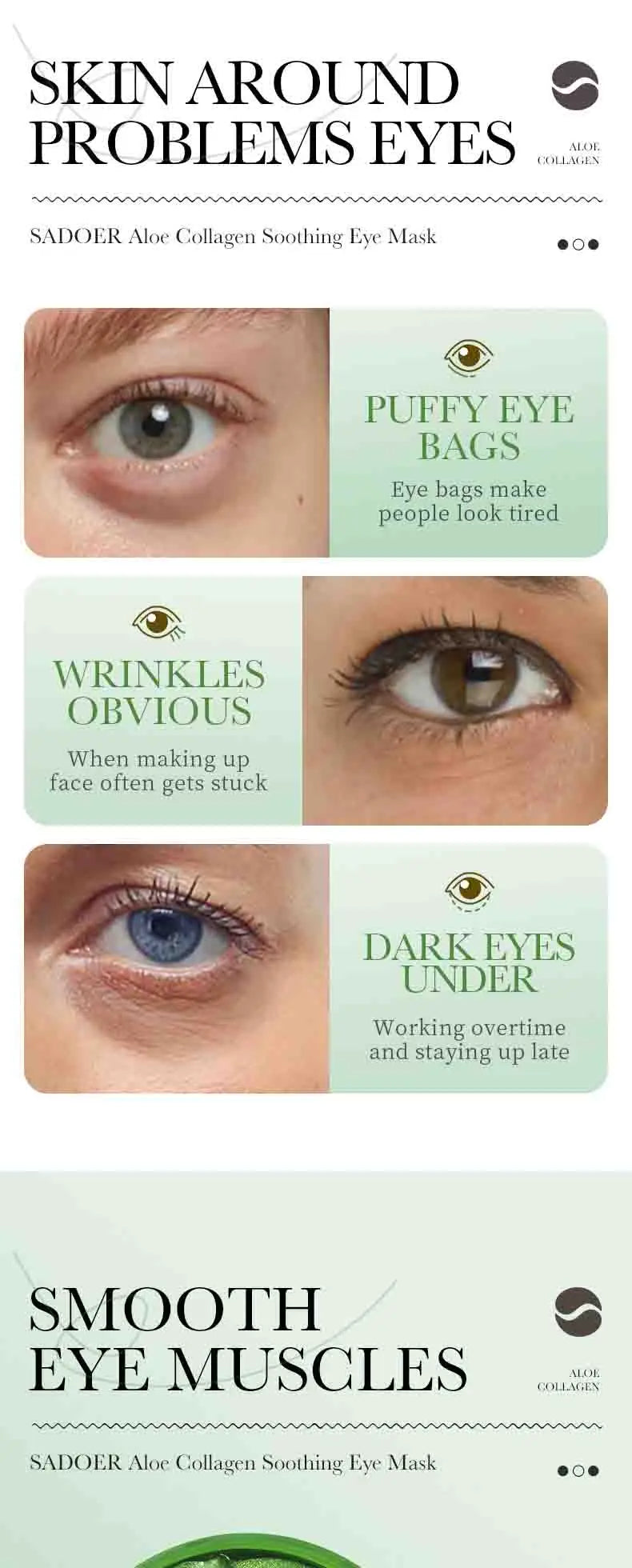 SADOER Aloe Vera Collagen Eye Masks | 60pcs Anti-Dark Circle & Puffiness Patches