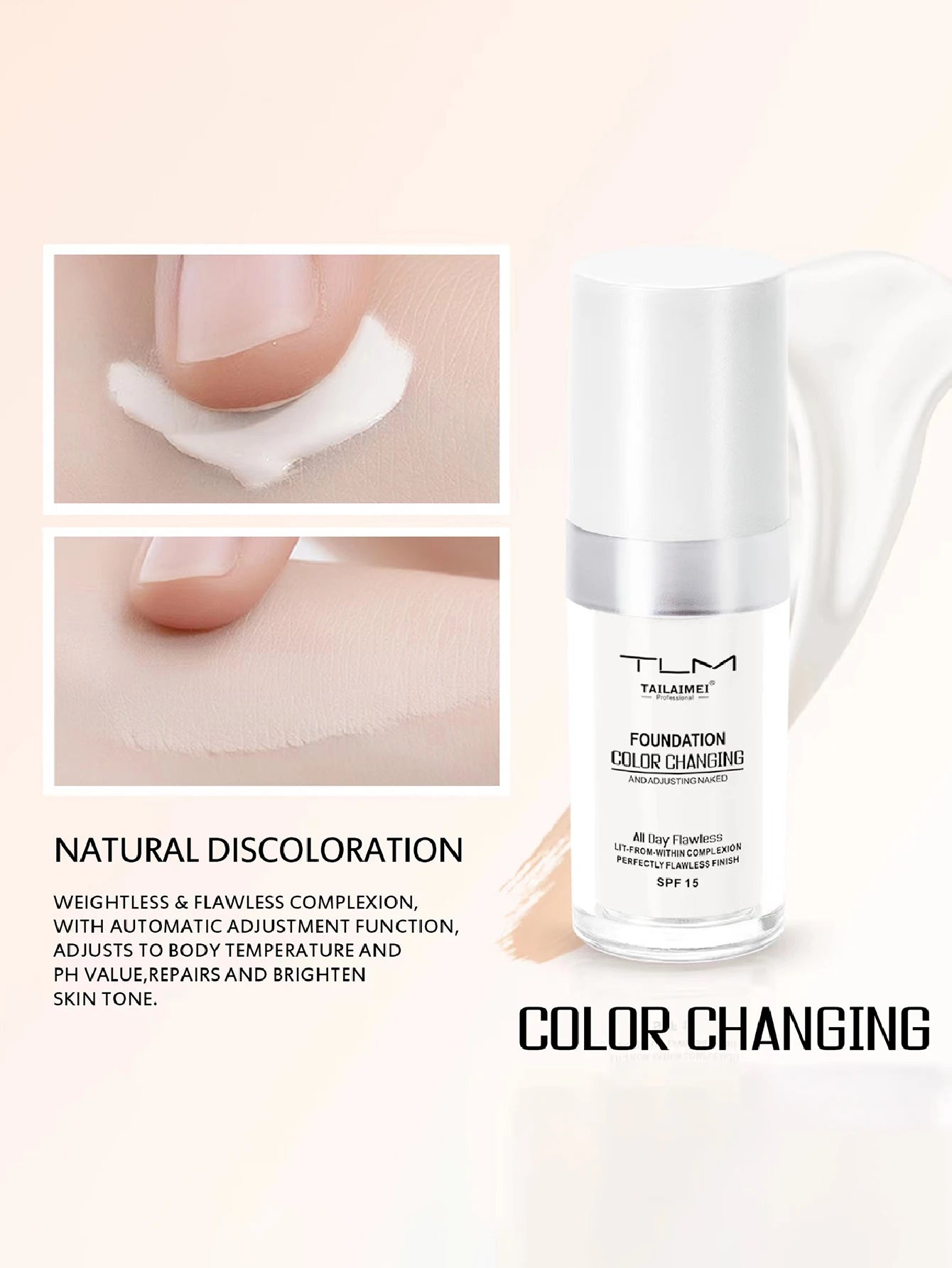 Base de maquillaje líquida LuxuryGlow Warm Change: resistente al agua, con control de grasa y protección FPS