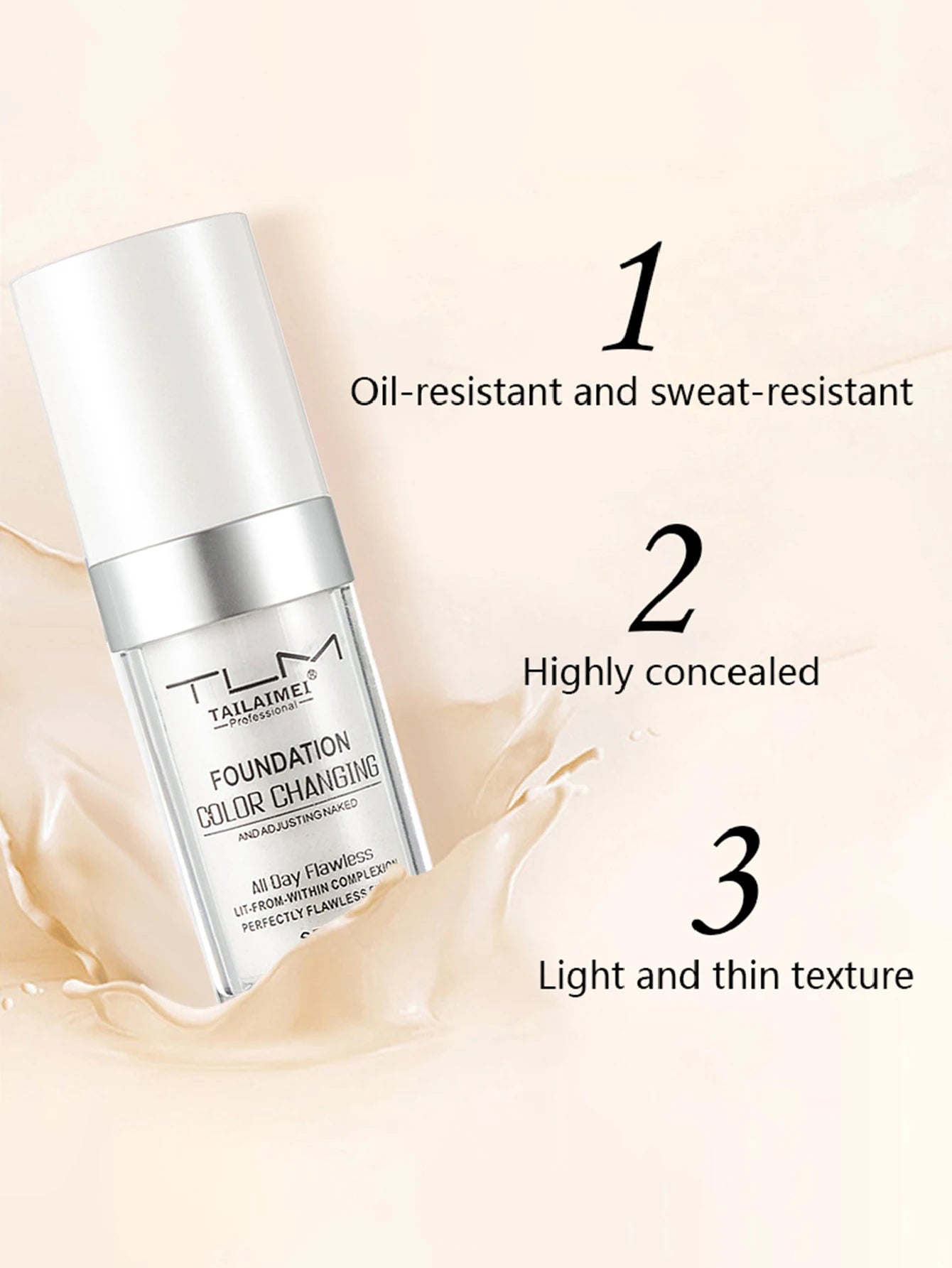 Base de maquillaje líquida LuxuryGlow Warm Change: resistente al agua, con control de grasa y protección FPS