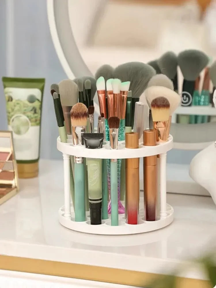 Organizador de brochas de maquillaje y cosméticos de acrílico LuxuryGlow: soporte y organizador de pintalabios para tocador (28 × 23 cm)