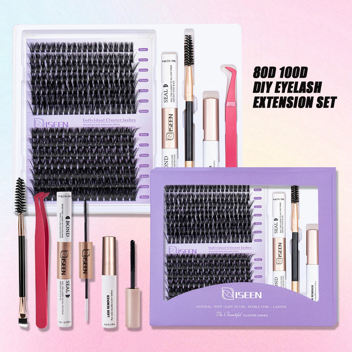 ISEEN DIY Lash Extension Kit – Mixed Lash Clusters with Bond, Remover & Tools