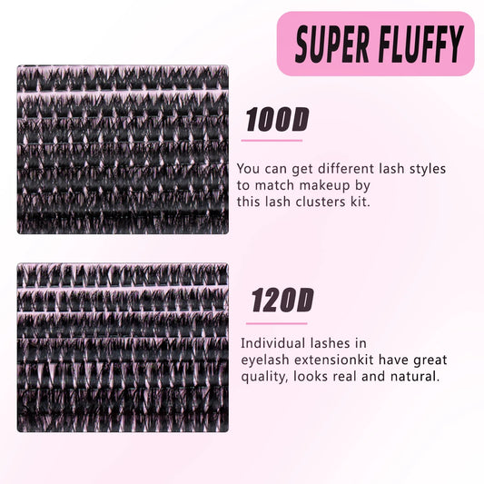 مجموعة رموش ISEEN DIY Cluster - مجموعة كاملة مع الغراء ومزيل الرموش والأدوات