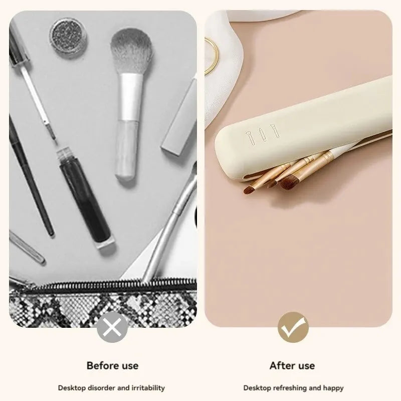 LuxuryGlow Silicone Makeup Brush & Brow Pencil Case | Dustproof Portable Travel Pouch