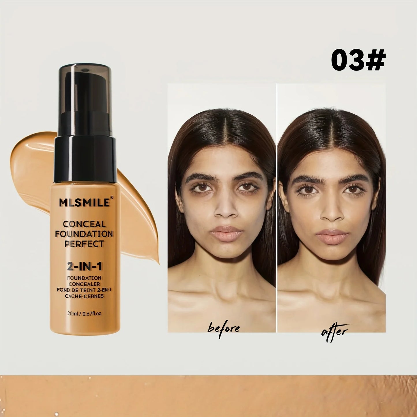 Base de maquillaje líquida y corrector 2 en 1 MLSMILE: cobertura total, resistente al agua, hidratante